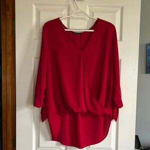 West Kei Red Asymmetrical 3/4 Sleeve Blouse